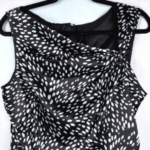 Maggy London Asymmetrical Rouched Knee Length Sleeveless Black White Dress Sz 14